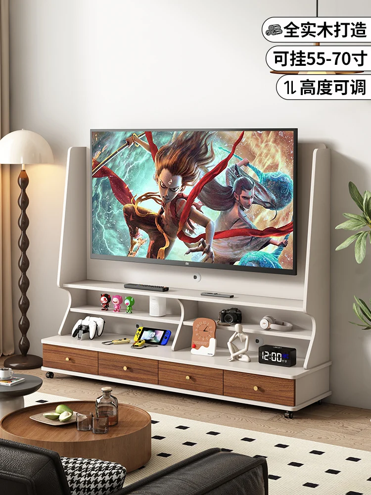 TV cabinet solid wood small apartment integrated combination mobile living room home floor storage cabinet locker