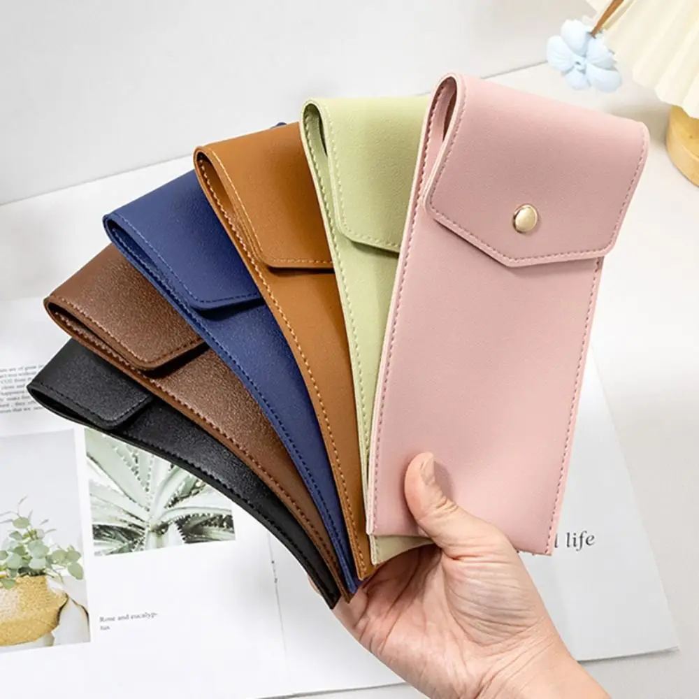 Vintage Snap Button PU Leather Pen Case Pocket Pen Pouch Mini Stationery Organizer Bag For Students Office Women Men Business