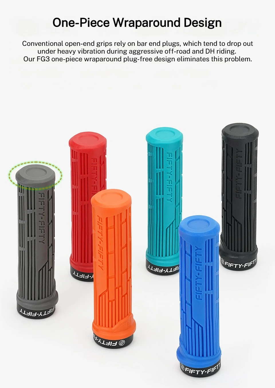 FIFTY-FIFTY MTB Handlebar Grips, Single Lock-on, Durable Compound Rubber, Comfortable Non-Slip, 135mm Fits MTB, AM & DH Cycling