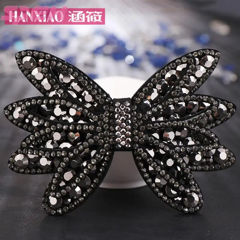 Headwear Rhinestone hairpin bow spring clip top clip double-layer crystal high-grade jewelry adult female horsetail clip