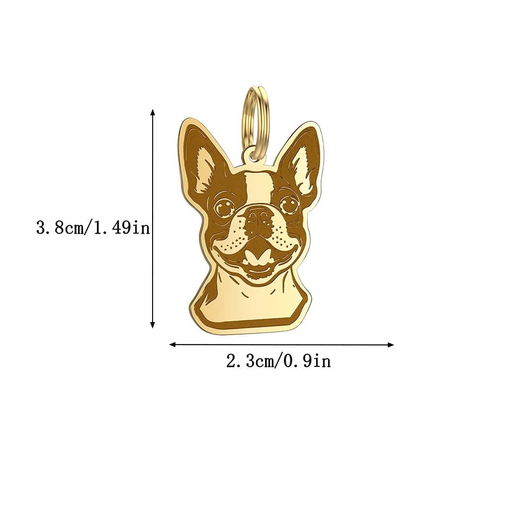 QIMING Personalized Boston Terrier Name Tags Puppy Pet Engraved Stainless Steel Pendant Necklace Keychains Dog ID Tags