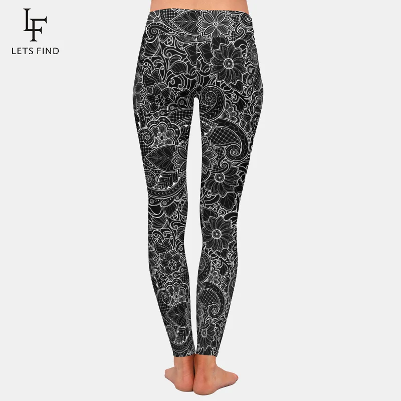 2019 New Fashion Women High Waist   Black Leggings 3D  Printing Flowers Pattern Milk Silk Leggings Hot Sale