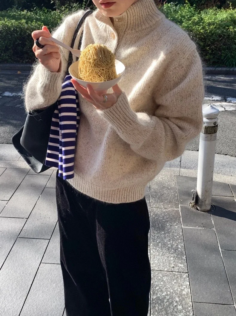 

Soft Cozy Loose Women's Knitted Sweater f High Ne Casual Sle Long Sve Regular Length Daily Wear Winter Top