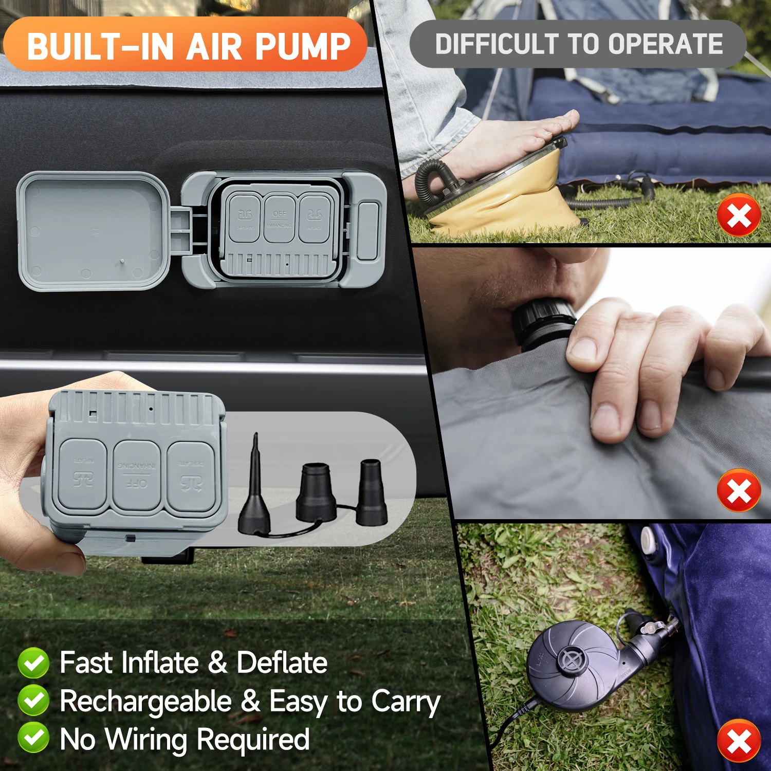 Umbrauto Truck Bed Air Mattress for 6-6.5ft,Full Size Short Beds Truck Bed Mattresses, Inflate and Deflate with Rechargeable Built-in Air Pump