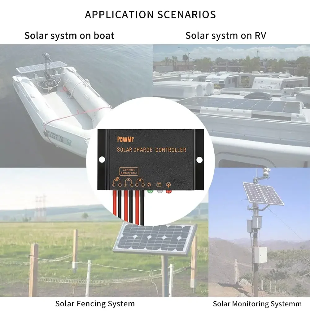 PowMr IP68 Waterproof PWM Solar Charge Controller 10A 12V 24V Battery Regulator Max Panel Power 240W Voltage 41V