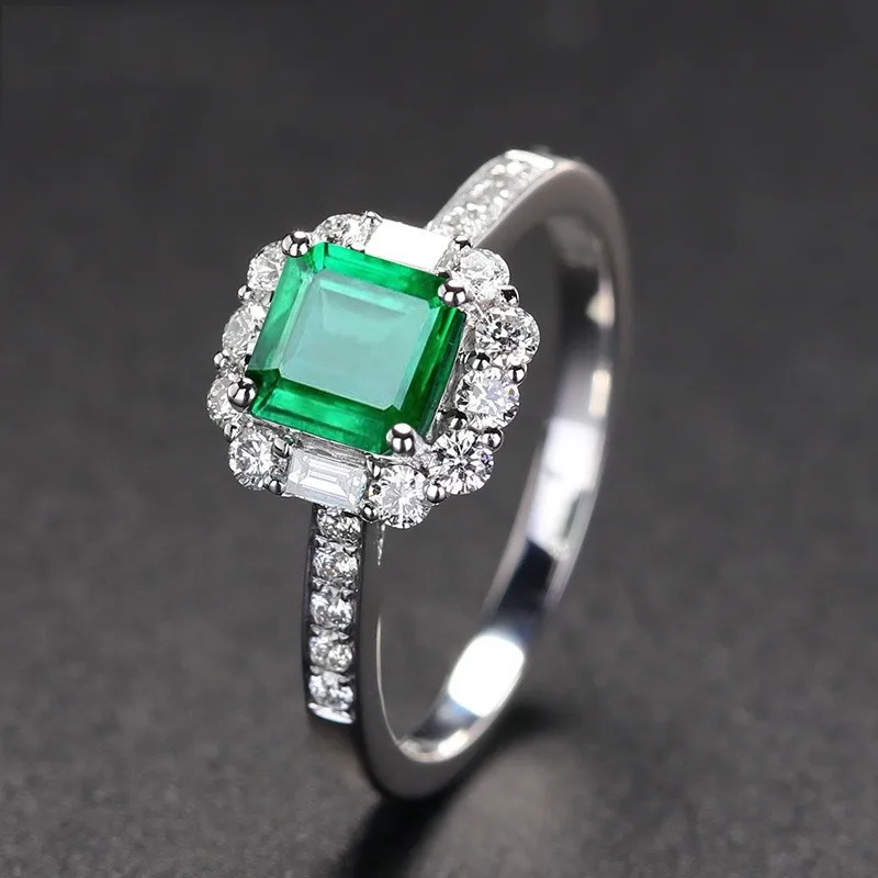 

New Fashion Princess Square Emerald Tourmaline Cluster Zircon Colorful Gemstone Open for Women Adjustable Ring
