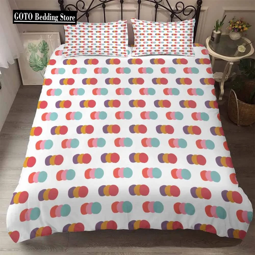 

Bedclothes Microfiber Fabric Circle Duvet Cover Elasticity Geometric Style Bedding Red Pink Blue Bedding Ropa De Cama Bed cover