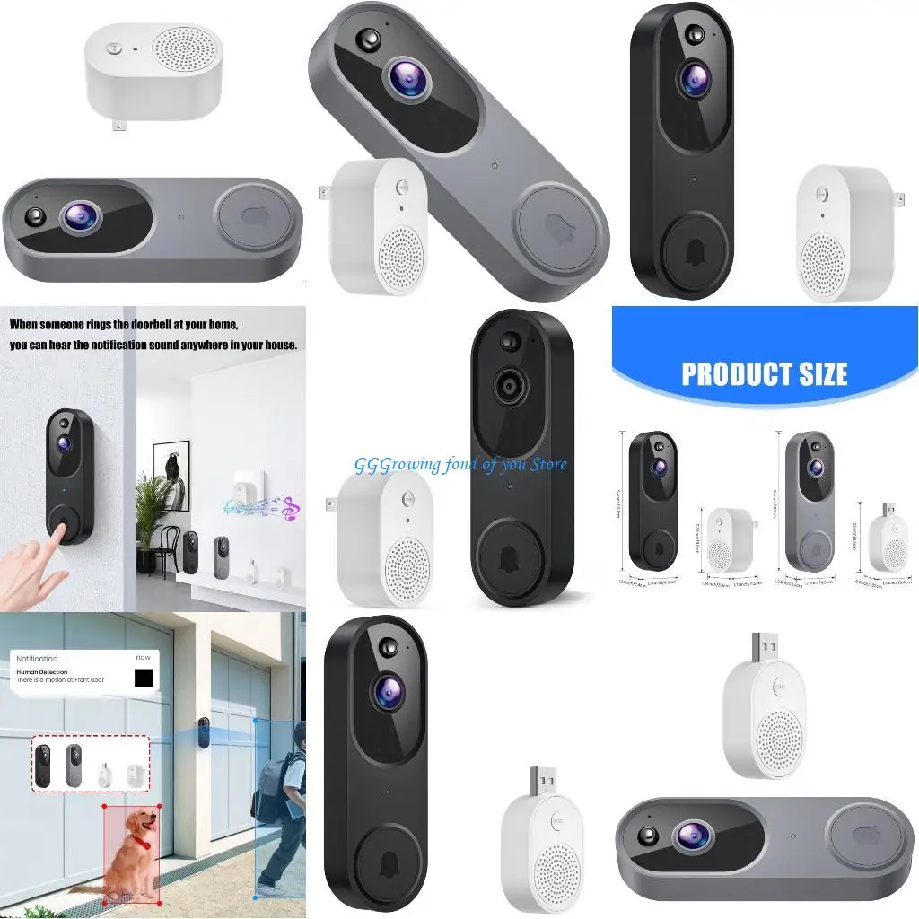 H9EB Kamera Bel Video Nirkabel Bicara 2 Arah dengan Lonceng Penyimpanan Awan Bel Pintu Pengawasan Dalam Ruangan Luar Ruangan