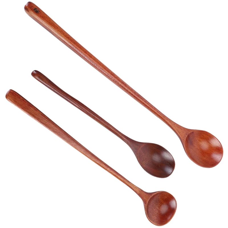 Cucharas de madera con mango largo para cocina, cucharas para servir sopa, para degustación, para comer, mezclar y agitar, 6 unidades