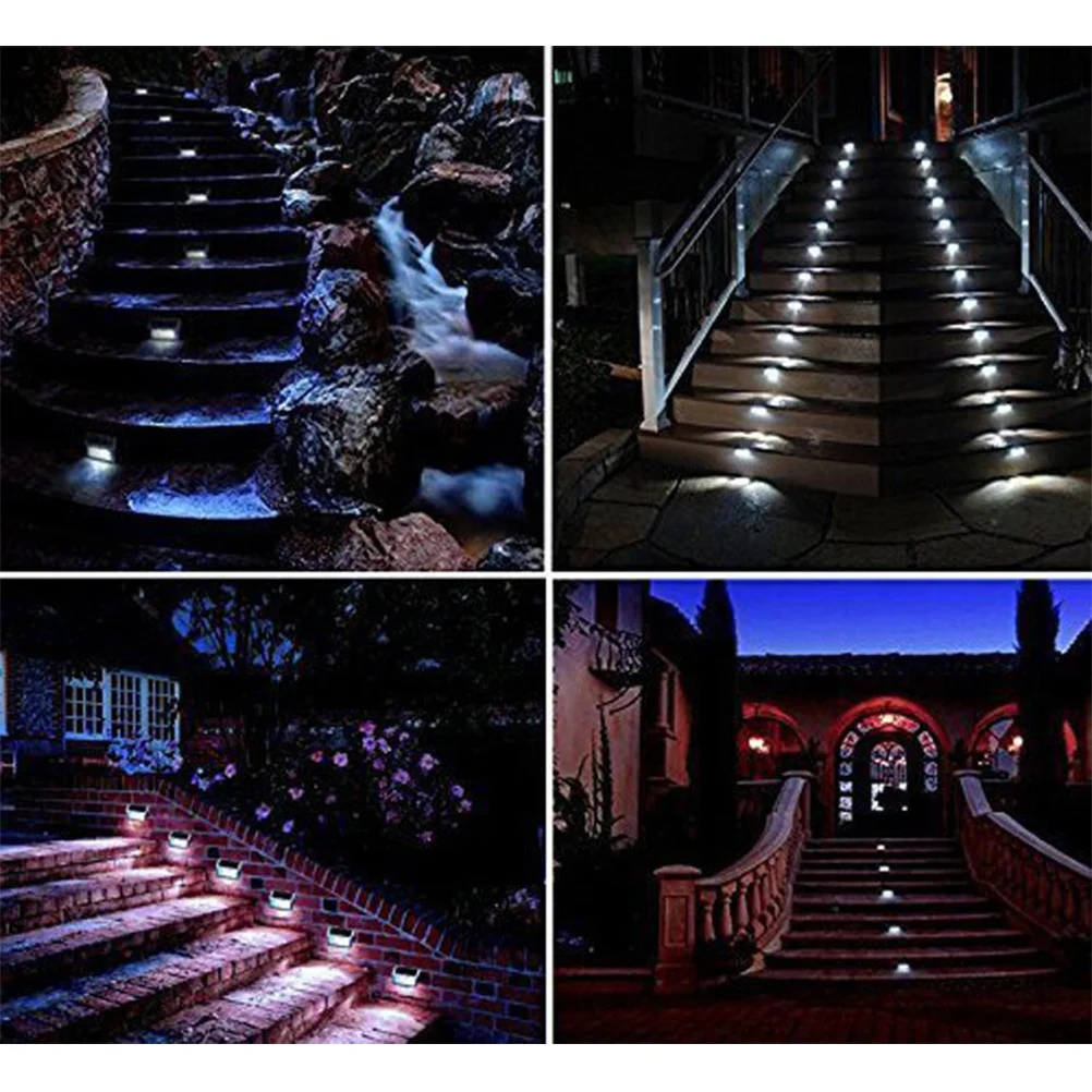 

4Pcs 3 LED Solar Light Stainless Steel Wall Light Long Service Life for Doorplate Courtyard Parks Gardens Balcony Silver