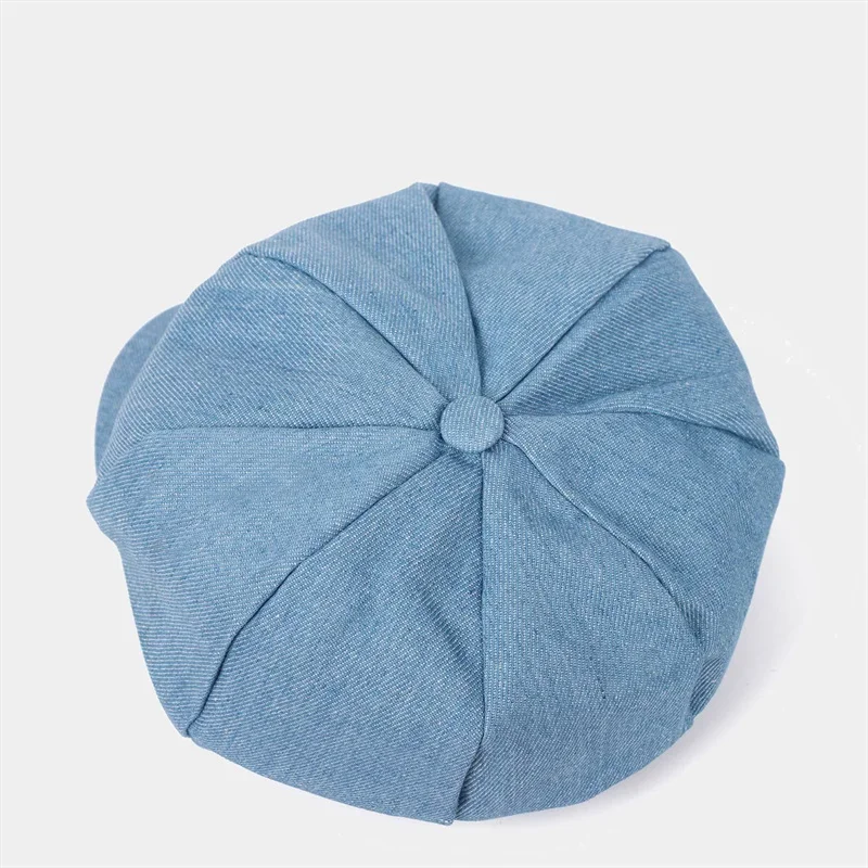 Four Seasons Denim Solid Octagonal Hats for Women and Men Berets Painter Hat Beanie Cap 18