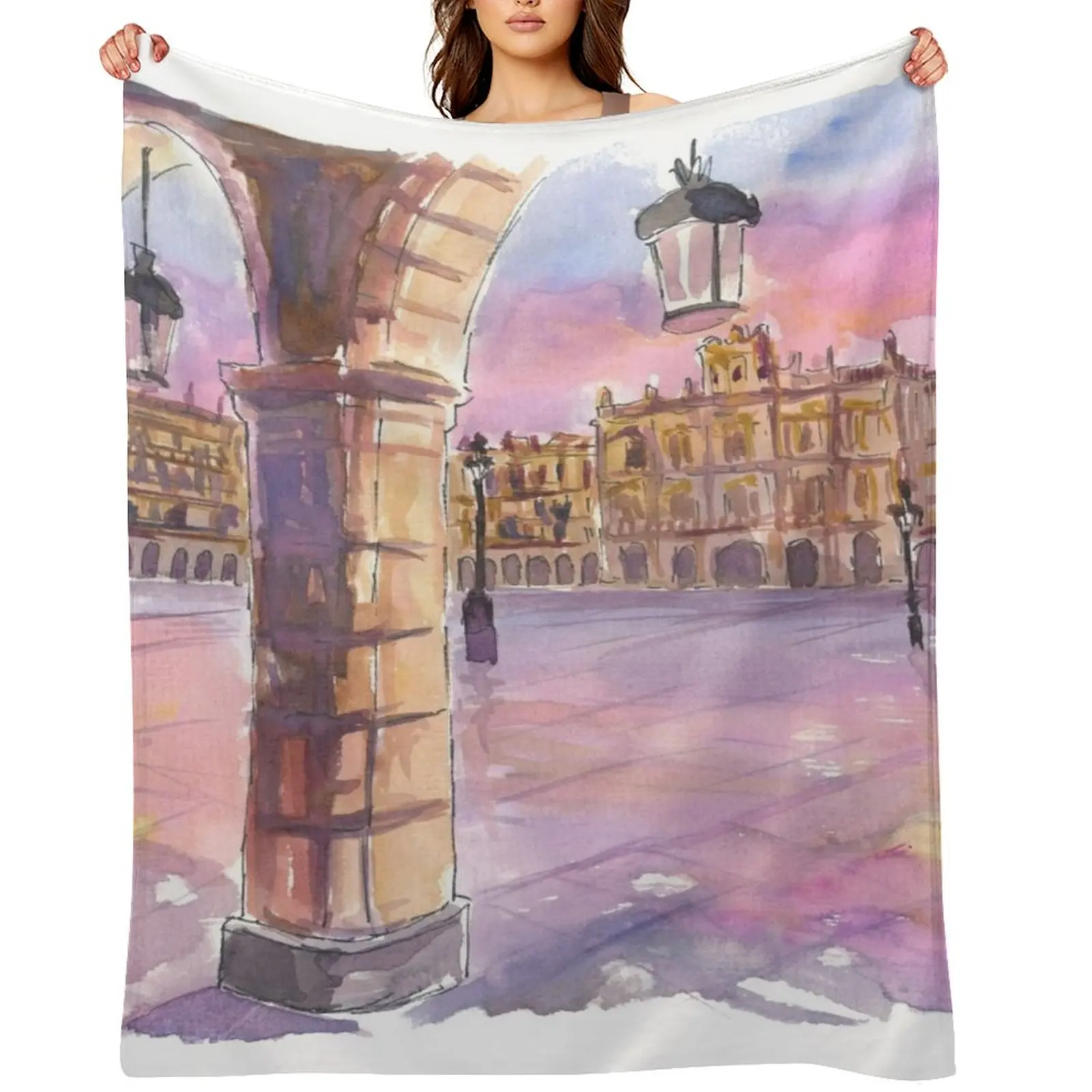 

Salamanca Arcade View of Plaza Mayor at Dawn Throw Blanket Sofa Quilt Designers sofa bed Bed Blankets