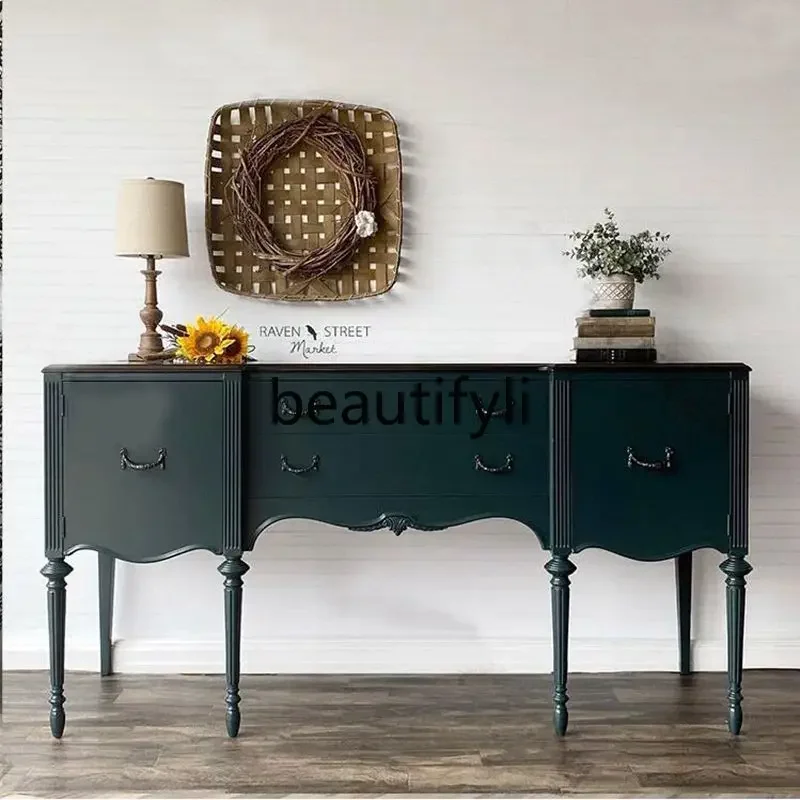 

French retro solid wood porch cabinet, living room partition entry locker, decorative cabinet07A