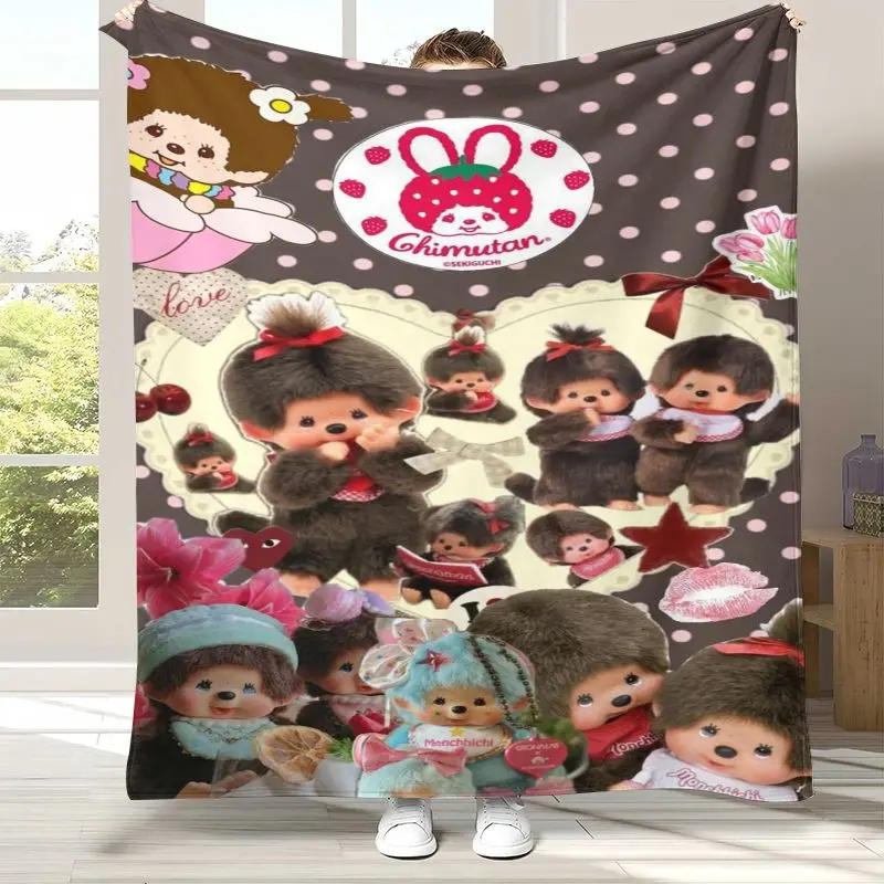 Kawaii M-Monchhichi Monky Cartoon Soft Flannel Throw Blanket,Cozy Blanket for Bed,Sofa,Living Room,Picnic,Camping,Home Decor Kid