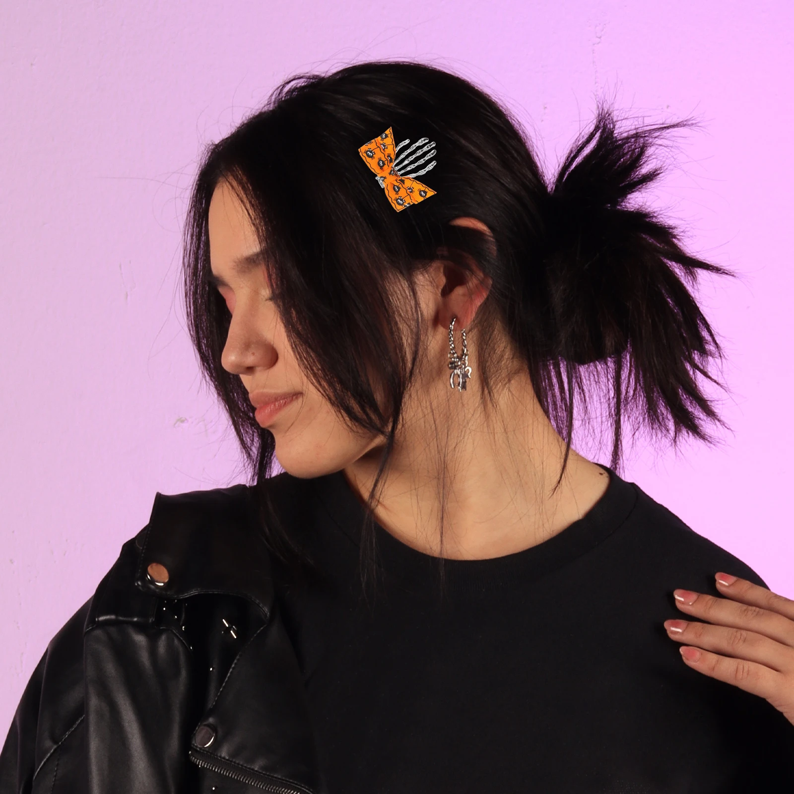 

Halloween Skull Bow Hair Clip Cloth Zinc Alloy Gothic Hair Accessories for Halloween Party Women Goth Accessories