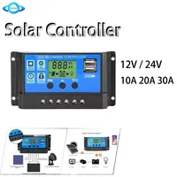 Solar Charge Controller 12V/24V PWM 10A 30A with Adjustable LCD Display Timer Setting  Solar Panel Charging And Discharging