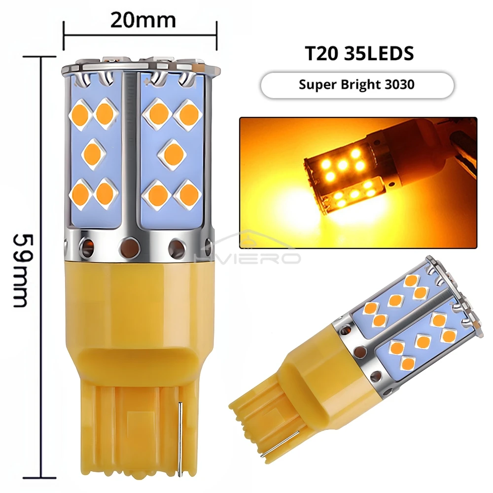 1pcs Auto Turn Signal Amber White Light 3030 35SMD LED T20 W21W Reverse Brake Bulb Canbus Led License Plate Product Accessories