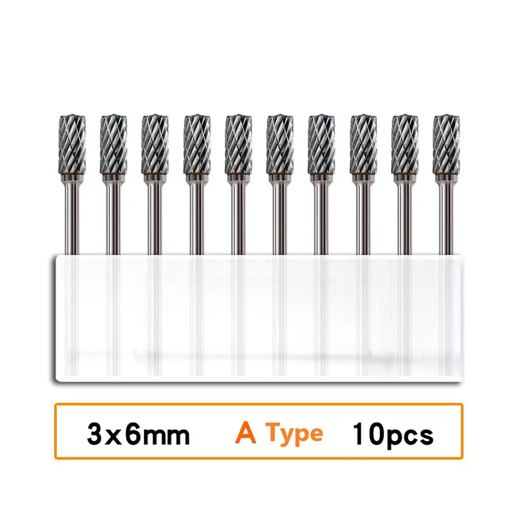 

Burr Tool Kit with Tungsten Steel Finish A Complete Collection of Ten Pieces Sized at an Efficient Measurement of 3x6mm