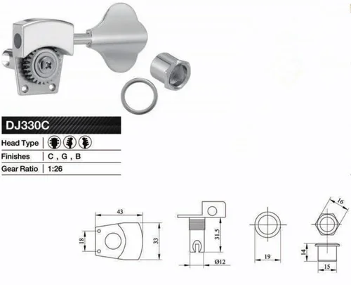 Imagen 2 del producto Kaynes Bass 1:26 Ratio Open Gear Tuning Key Pegs Reemplazo de afinadores de cabezal de máquina para guitarra eléctrica de jazz Bajo DJ330 Negro