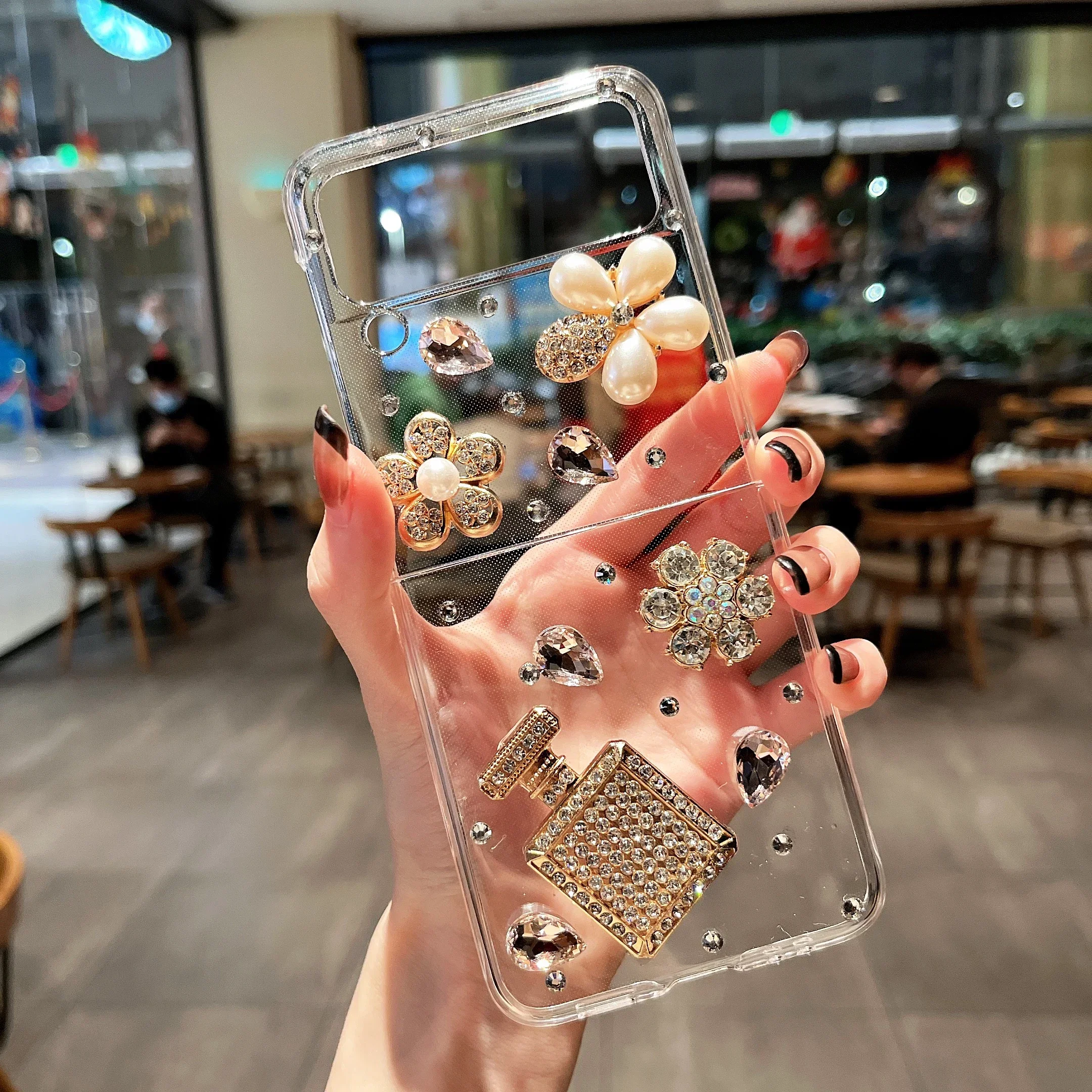 Cute Bling Crystal Rhinestone Hard Case Cover for Samsung Galaxy Z Flip 4 3 Z Flip 5 Diamond Flower Perfume Cases, Fashion