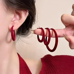 WANZHI Red Velvet Geometric Ring Earrings for Women Autumn/Winter Korean Earrings Fashion Jewelry Accessories Holiday Gifts