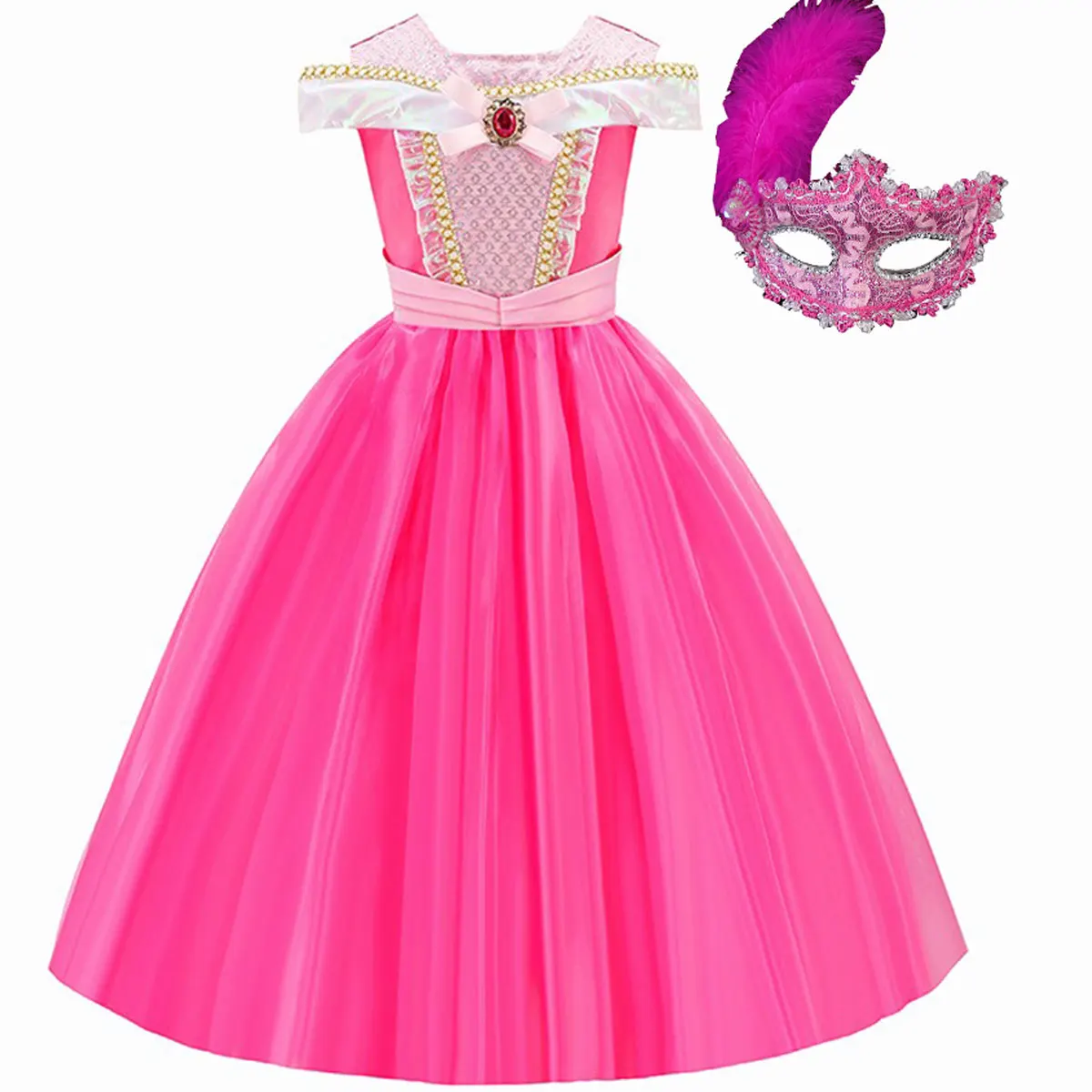 Meisjes Slapende Schoonheid Aurora Prinsessenjurk Halloween Cosplay Kostuum Off Shoulder Kinderen Fancy Party Kinderkleding 4-10 Jaar