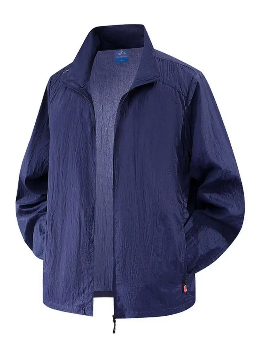 

New Ice Silk Men's Summer Outdoor Breathable Sports Jaet Sun Protection Clothing plus Size Casual Sle Skin-friendly Fabric