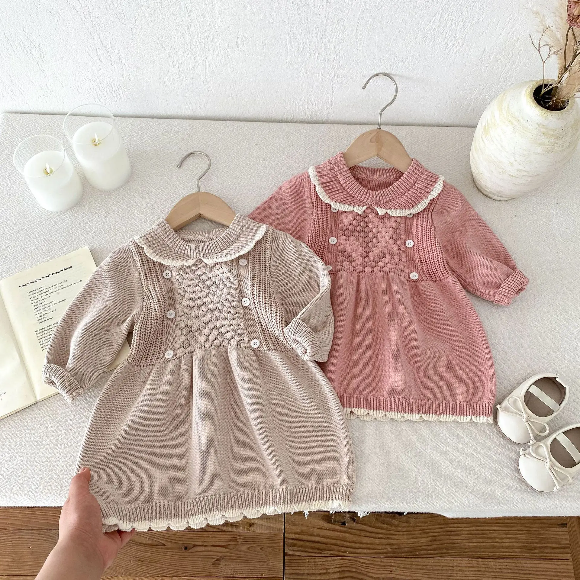 

Cute Girls Autumn Winter Warm Kids Knitted Clothes Long Sleeve Sweater Dress For Daily Wear Casual Outfit Children's Clothing