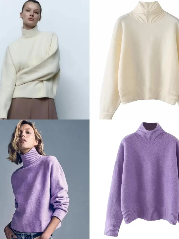 

Мягкий вязаный длинный свободный свитер с высоким воротником Sve, простой женский модный свитер, Новое поступление, удобный качественный трапециевидный силуэт ape