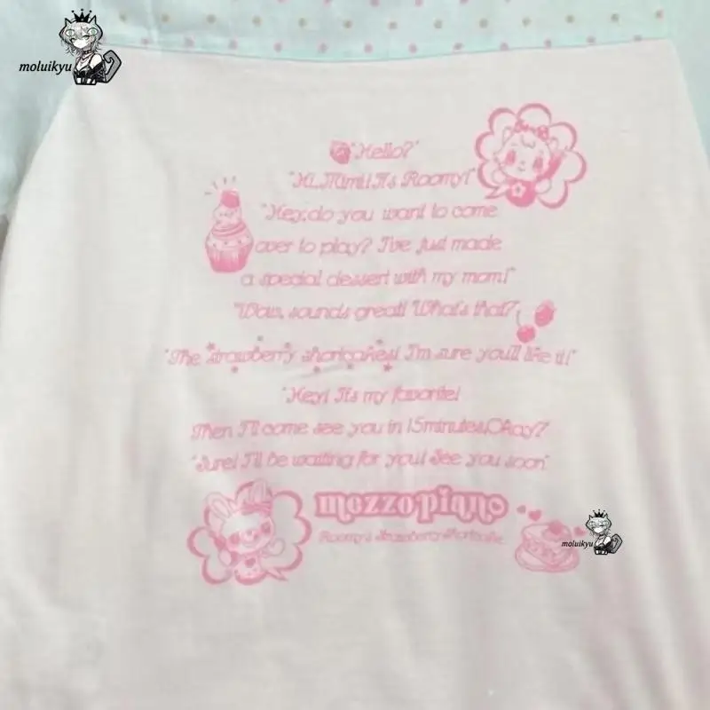 Summer Japanese Kawaii Cartoon Print Women Tops Harajuku Wave Point Patchwork T-Shirt Y2K Aesthetic Girl Student Grunge Cute Tee view 6
