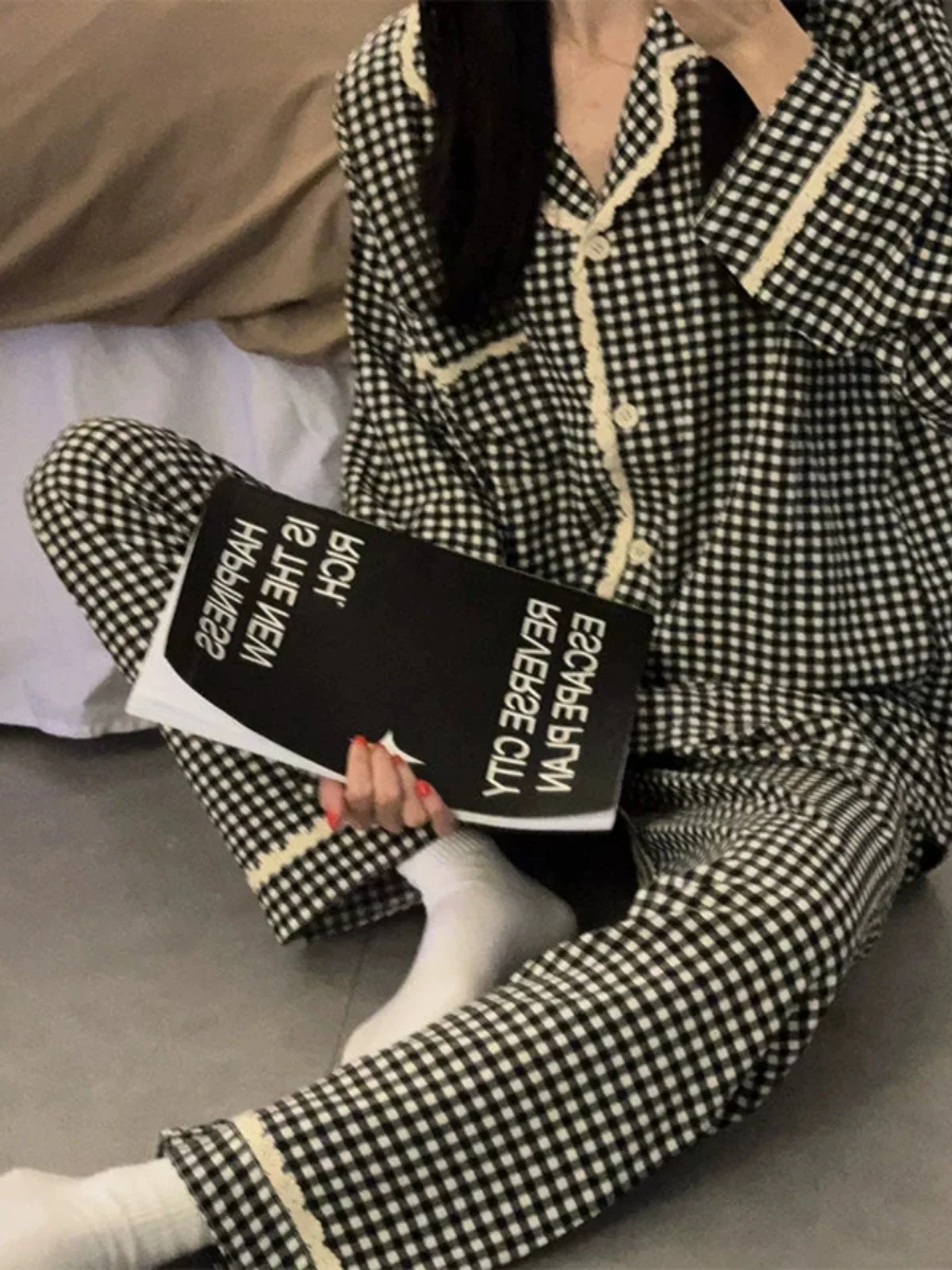 

Женский клетчатый комбинезон, осенний комплект 2023, новые высококачественные милые длинные брюки све, осенне-зимний комплект уличной домашней одежды