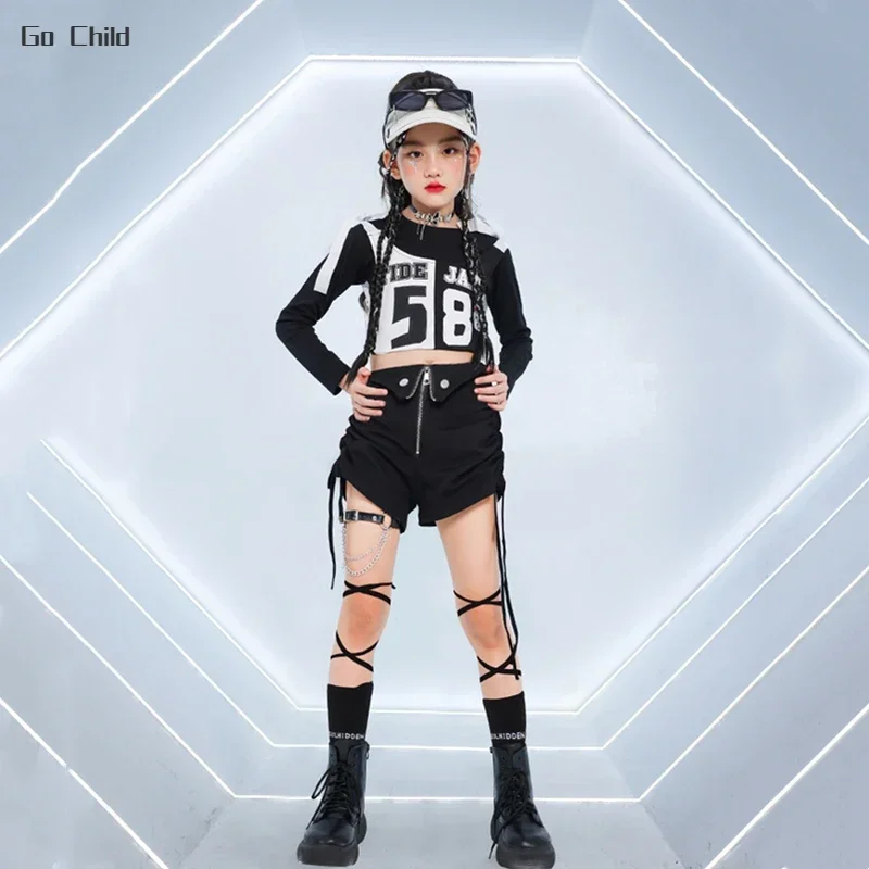 Hip Hop Girls Cool K-pop Crop Top Street Dance Cargo Pants Kids Streetwear Skirts Children Jazz Costumes Girl Group Clothes Sets