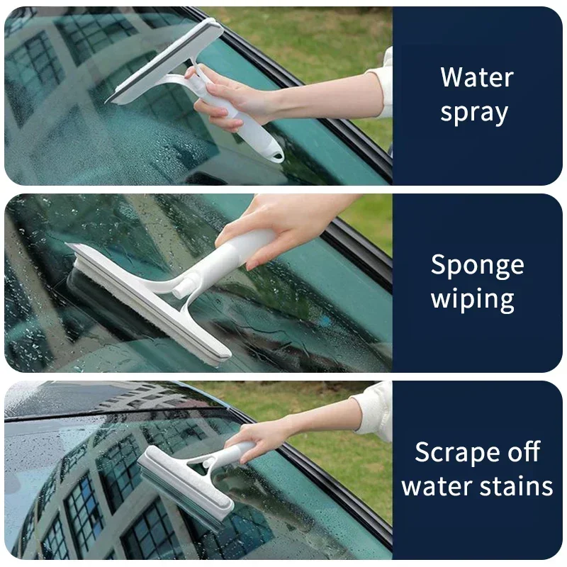 3-In-1 Car Glass Cleaning Wiper with Spray Bottle -Car Door,Window,and Windshield Cleaner Squeegee for Car and Home Washing Tool