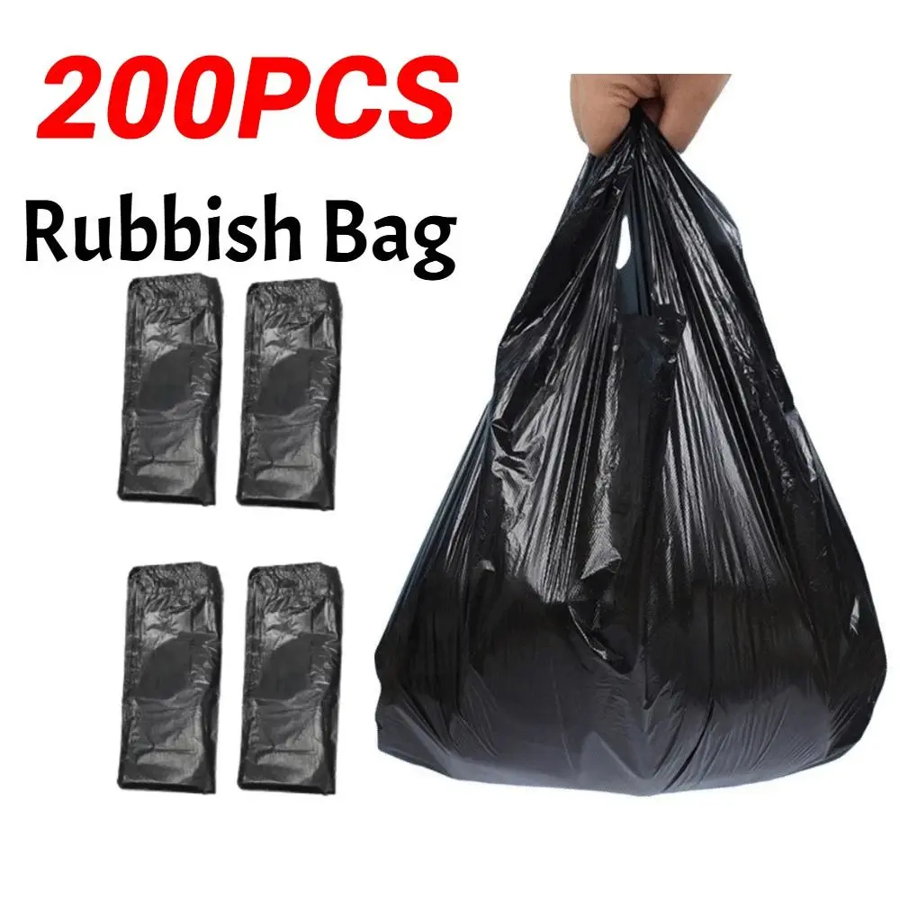 

200pcs Thickened Heavy Duty Trash Bags Plastic Durable Large Rubbish Bags with Handles Leak Proof Garbage Storage Bag Industrial