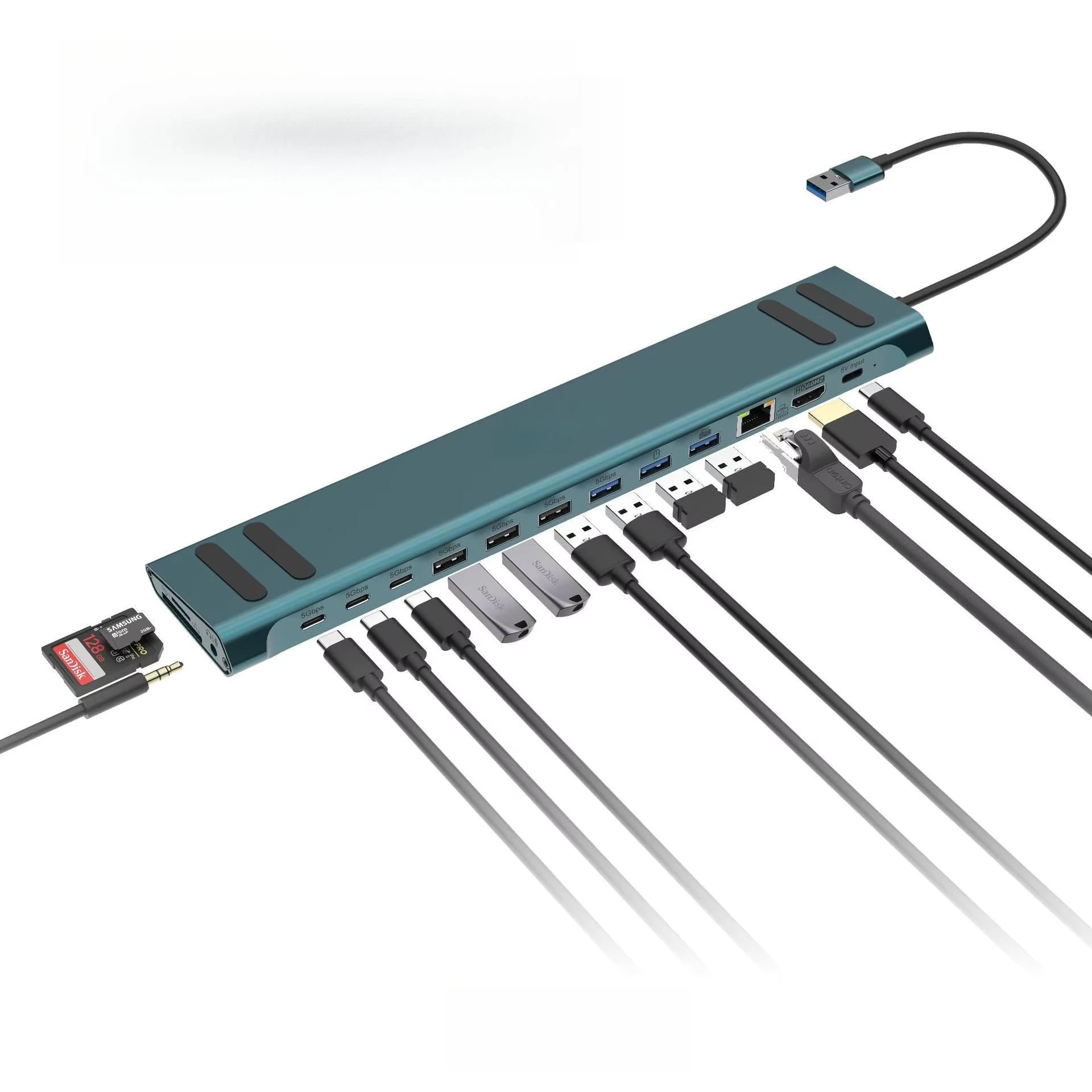 

16-in-1 USB Computer Docking Station with USB 3.0 HDTV SD TF USB3.0 Audio Lan Gigabit Interface External Type-c Hub