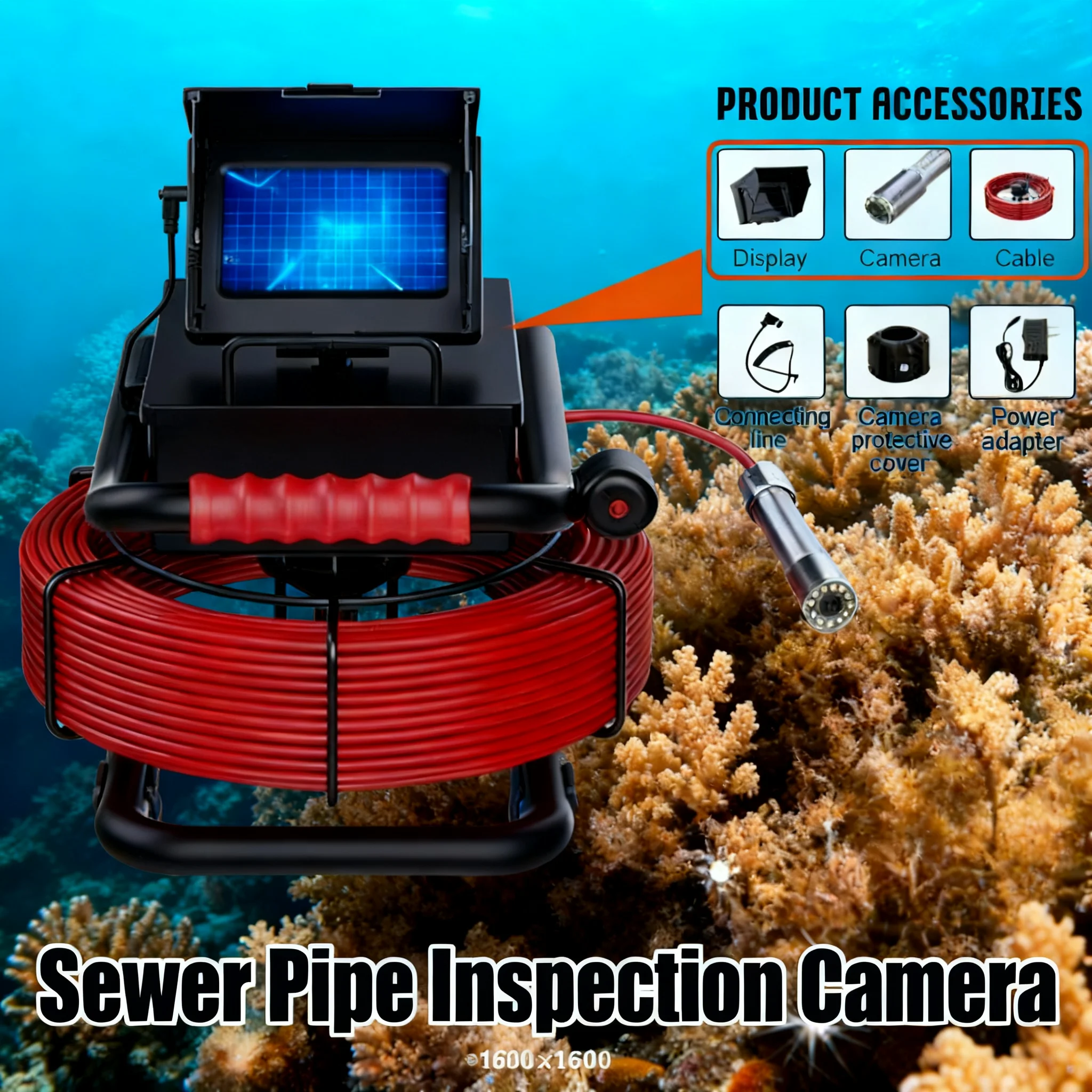 Sewer Pipe Inspection Camera IP68 Waterproof Industrial Endoscope with 5600mAh Battery HD 1000TVL Camera DVR 17MM