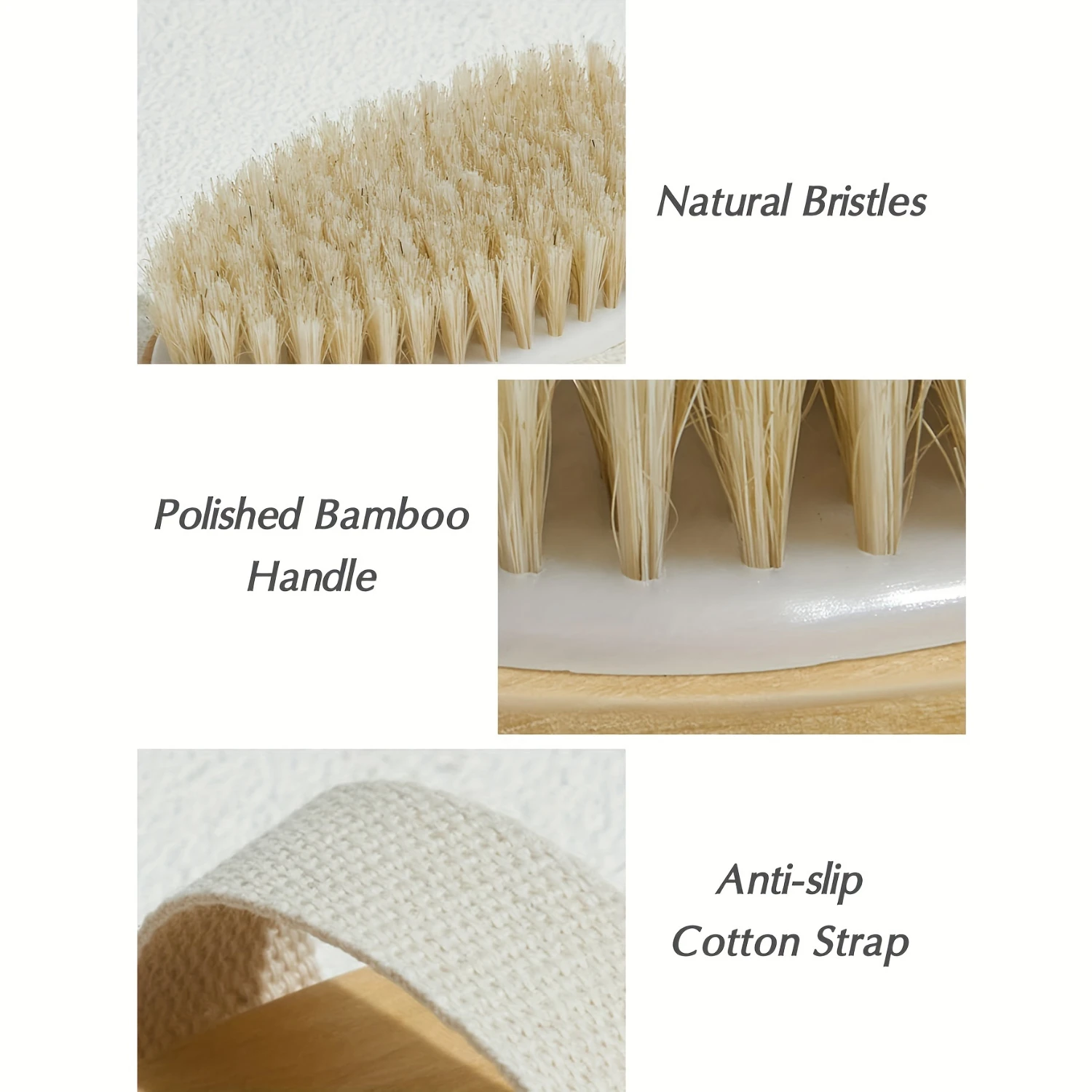 Wooden Bath Brush with Anti-Slip Strap - Body Exfoliator for Wet or Dry Brushing, No Battery Required - Unscented and Eco-Friend