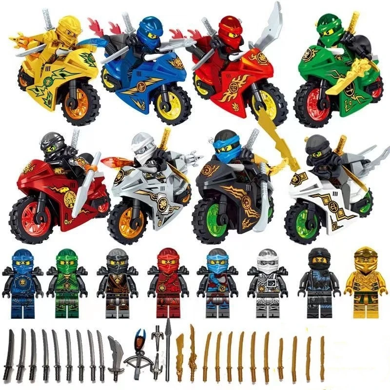HEROCROSS Anime Characters 8 Piece Ninjago Motorcycle Figures Building Blocks Toy Doll Figures Building Kids Toys Birthday Gift