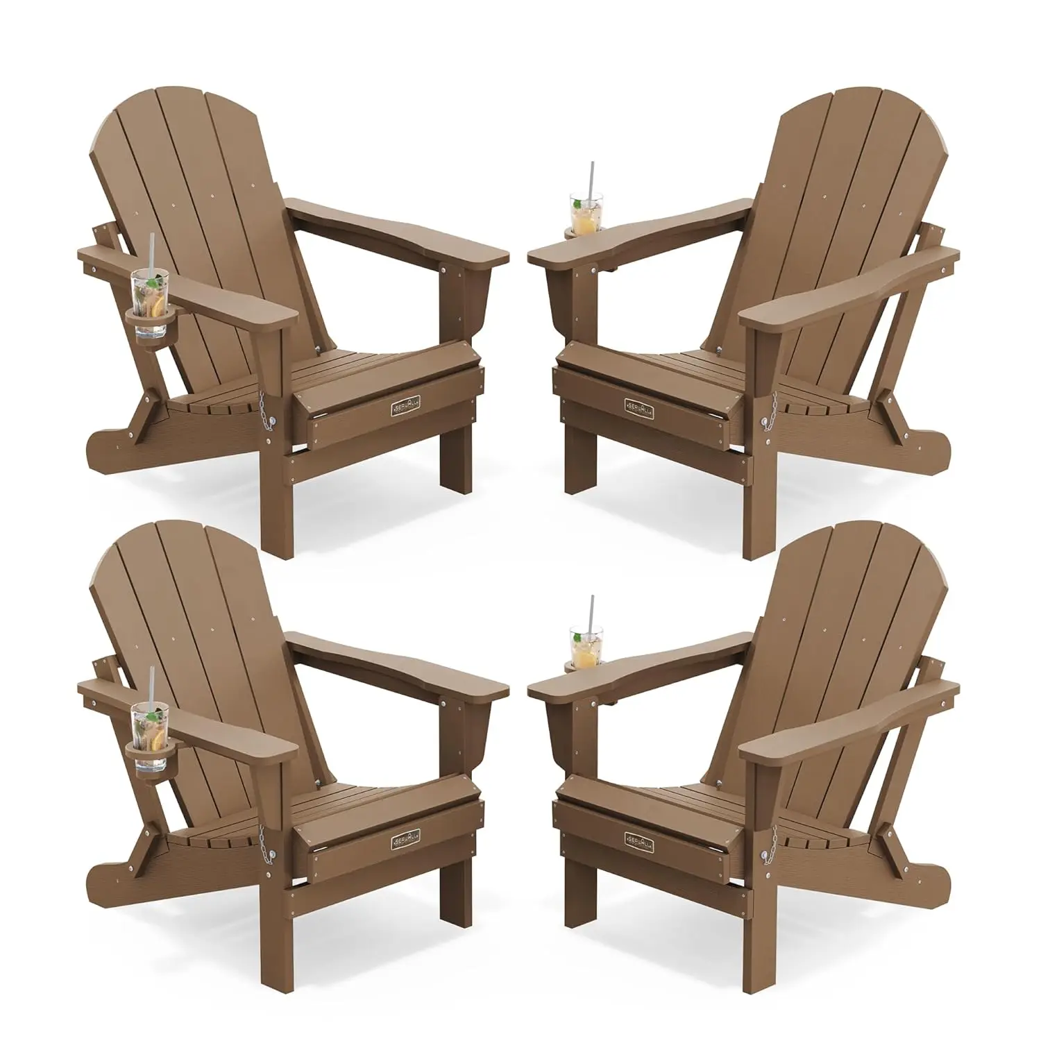 

Складной комплект из 4-х кресел Adirondack с подстаканниками, устойчивый к непогоде, для патио, сада, улицы, коричневый, на заказ