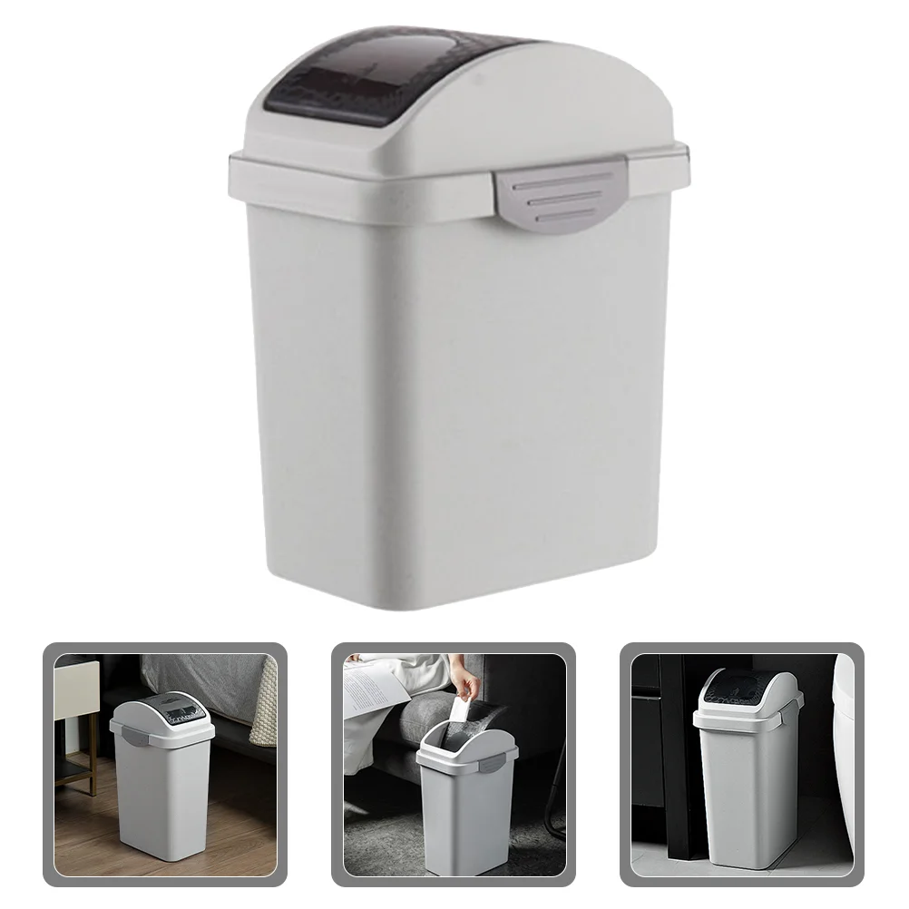 

Trash Bin with Lid Swing Can Toilet Home Bathroom Living Square Covered Creative Indoor Kitchen Waste Paper (small Lid)