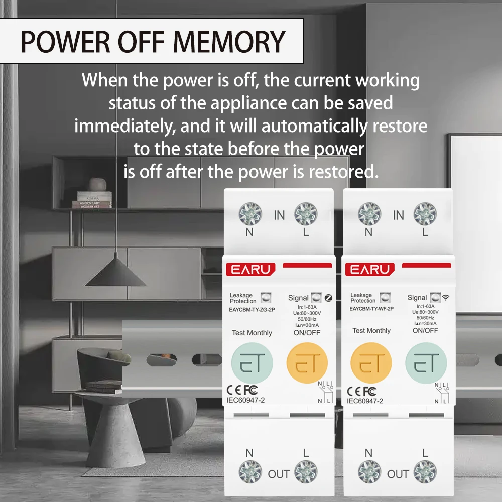 2P TUYA APP Zigbee WIFI Smart Energy Power Consumption KWh Meter Circuit Breaker Time Relay Switch Leakage Voltage Protection - view 3