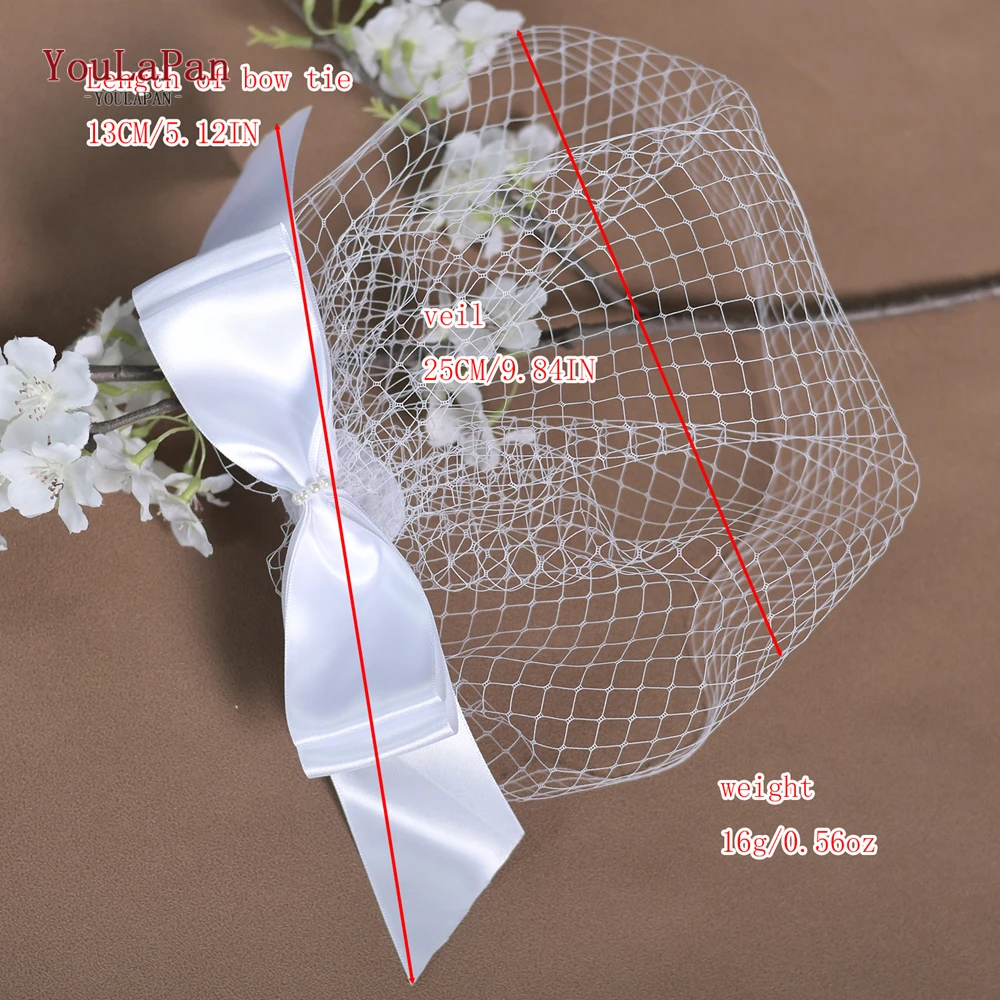 YouLaPan-velo corto con forma de jaula para pájaros, accesorio de boda para novia, velo de malla con rubor, lazo de satén, malla, Vestiti Eleganti Da Matrimonio VA03