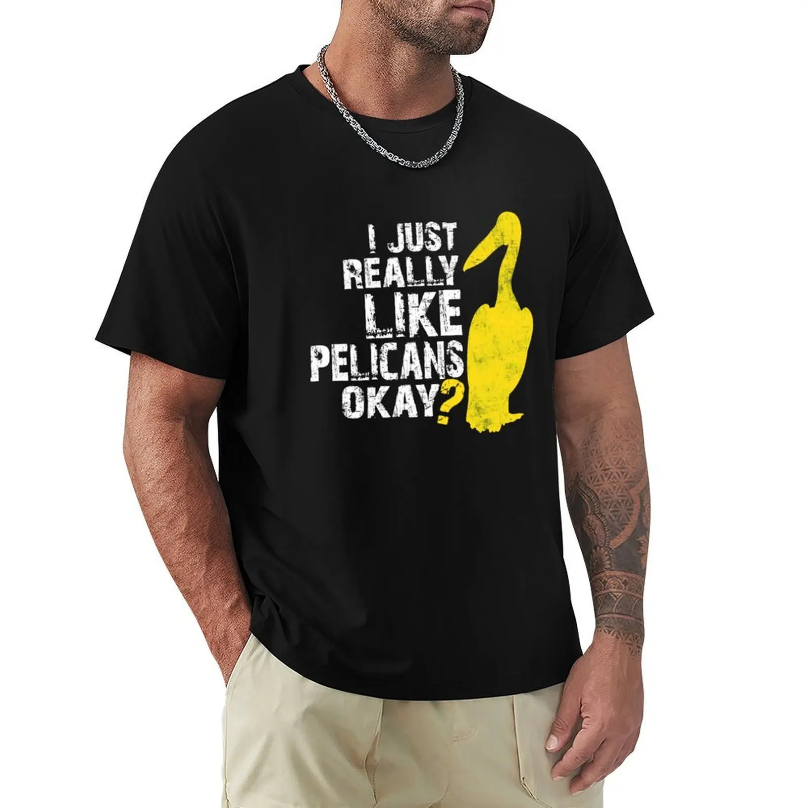 

I Just Really Like Pelicans ok Distressed Pelican Bird Watcher Ocean Lover Gift T-Shirt heavyweights tee shirts for men