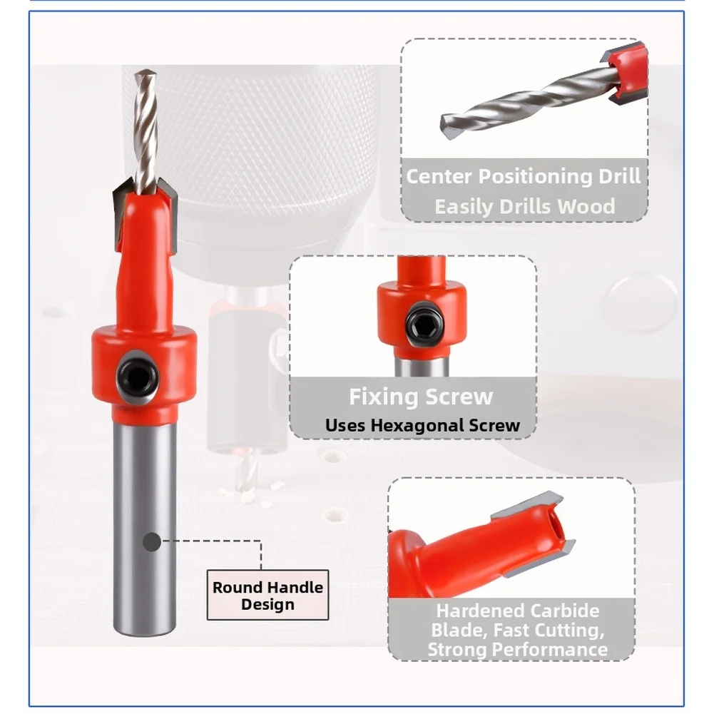 8mm 10mm Countersink Step Drill Bits with Precision Stop Ring for Wood Drilling Applications Requiring Depth Accuracy