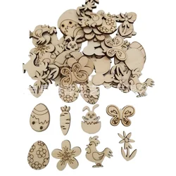 50pcs Unfinished Ornaments Easter Wooden Bunny Egg Embellishments Crafts Cutout for DIY Decor