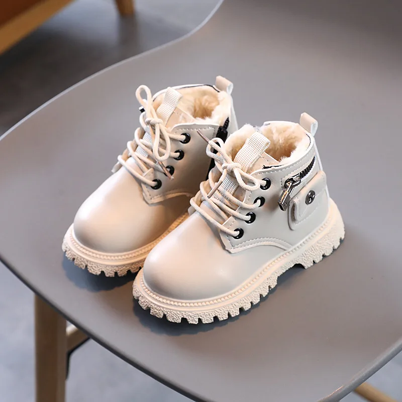 Fashion Children Boots Spring Autumn Cotton Snow Boots Warm Boys Leather Ankle Boots Baby Girls Casual Shoes 2024