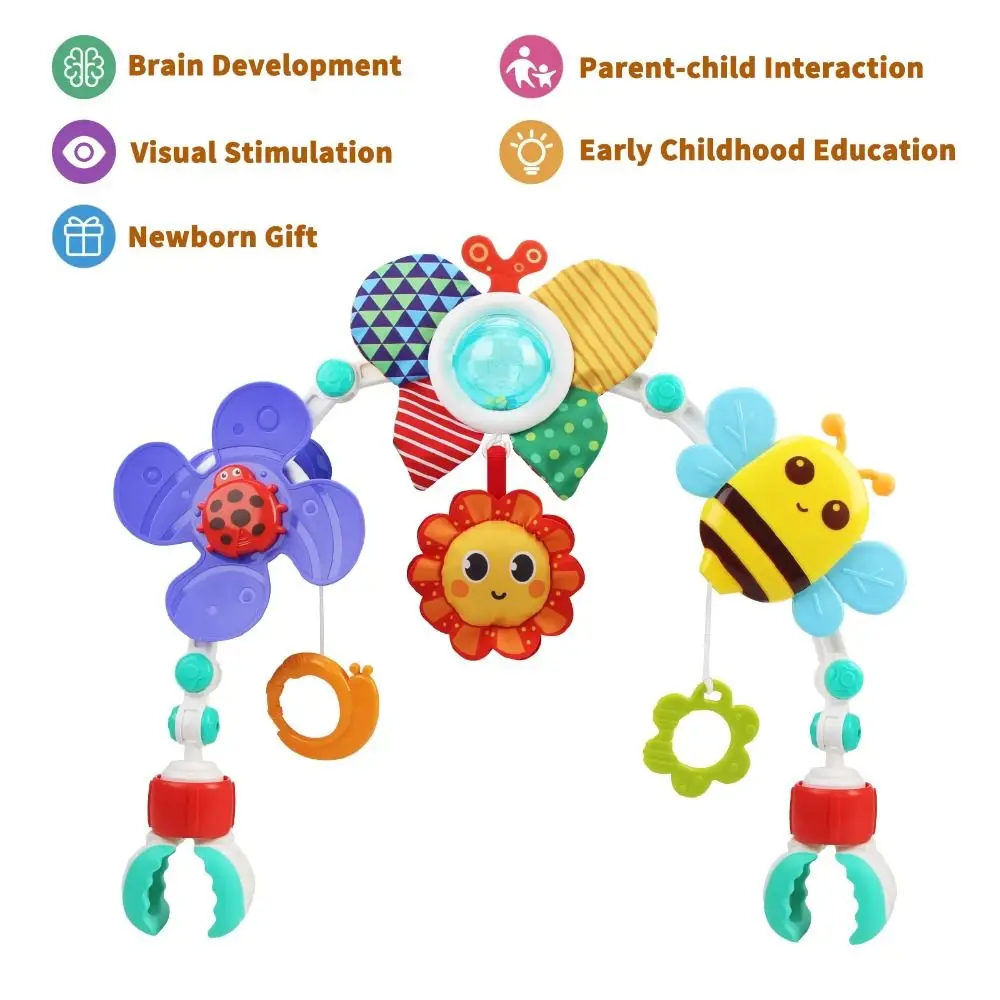 Easy Fold Crib Hanging Bell Sunflower Crab&Shark Baby Interactive Toys Stroller Arch Fine Motor Skills Infant Grab Exercise