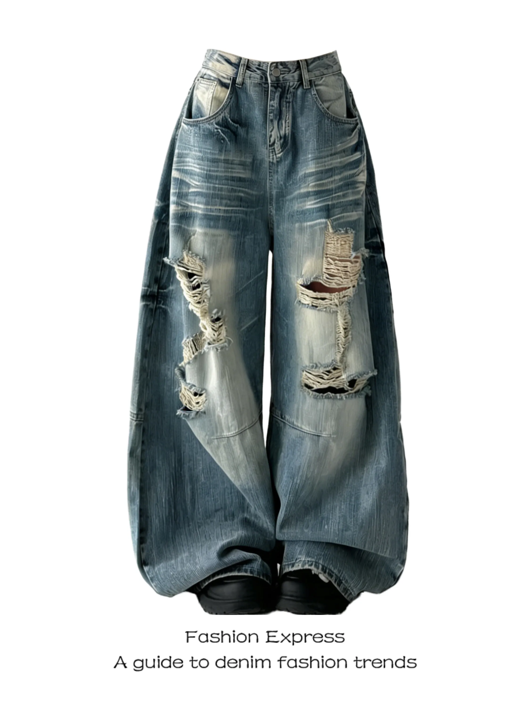 

Blue Hole Denim Pants Women's Summer 2026 High Waist Original Design Street Style Slimming Loose Fit No Stretch Jeans