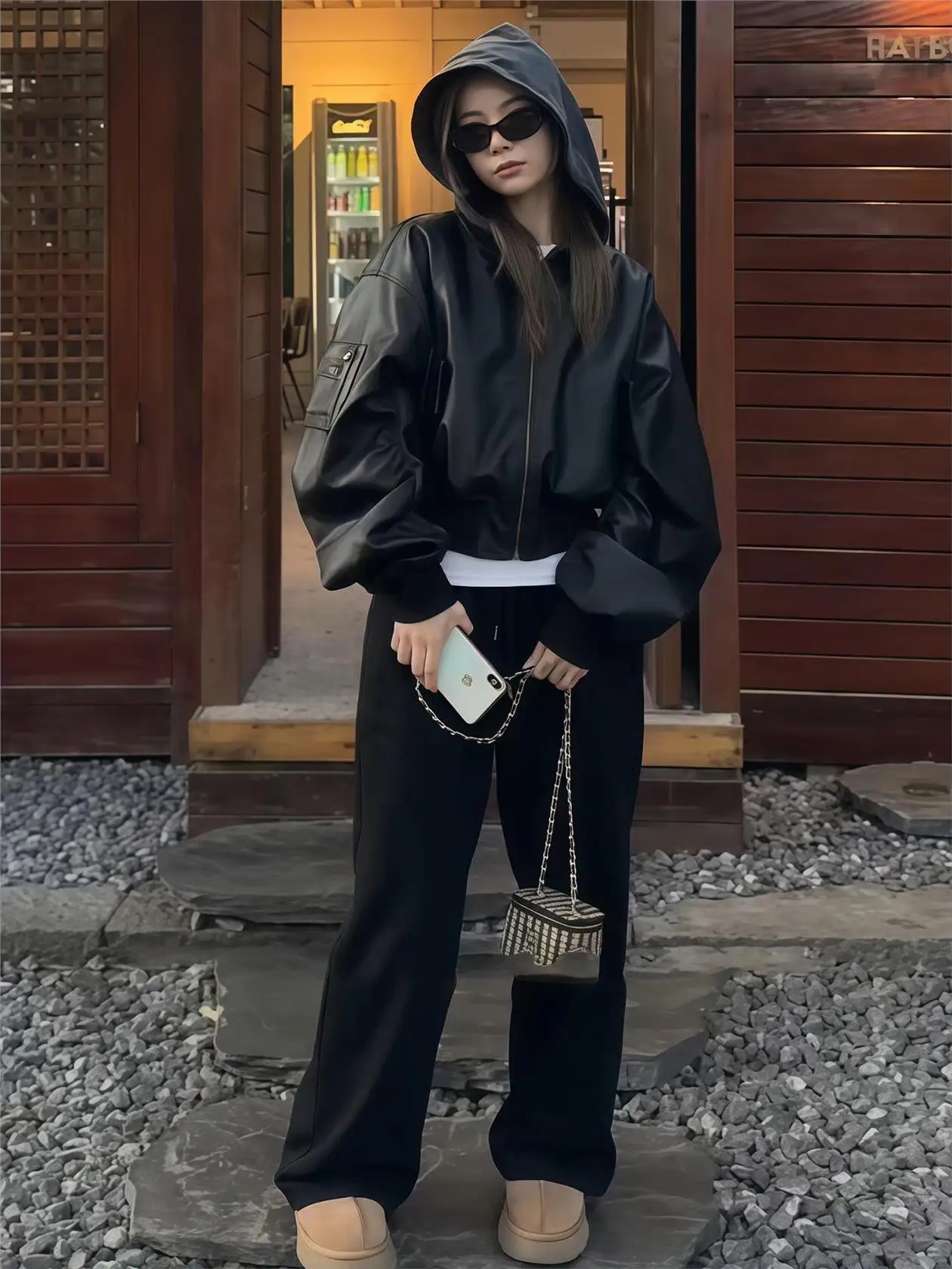 Dwustronna, luźna kurtka damska ze skóry ekologicznej, wiosenno-jesienna, nowa, w stylu koreańskim, z kapturem i zamkiem błyskawicznym.