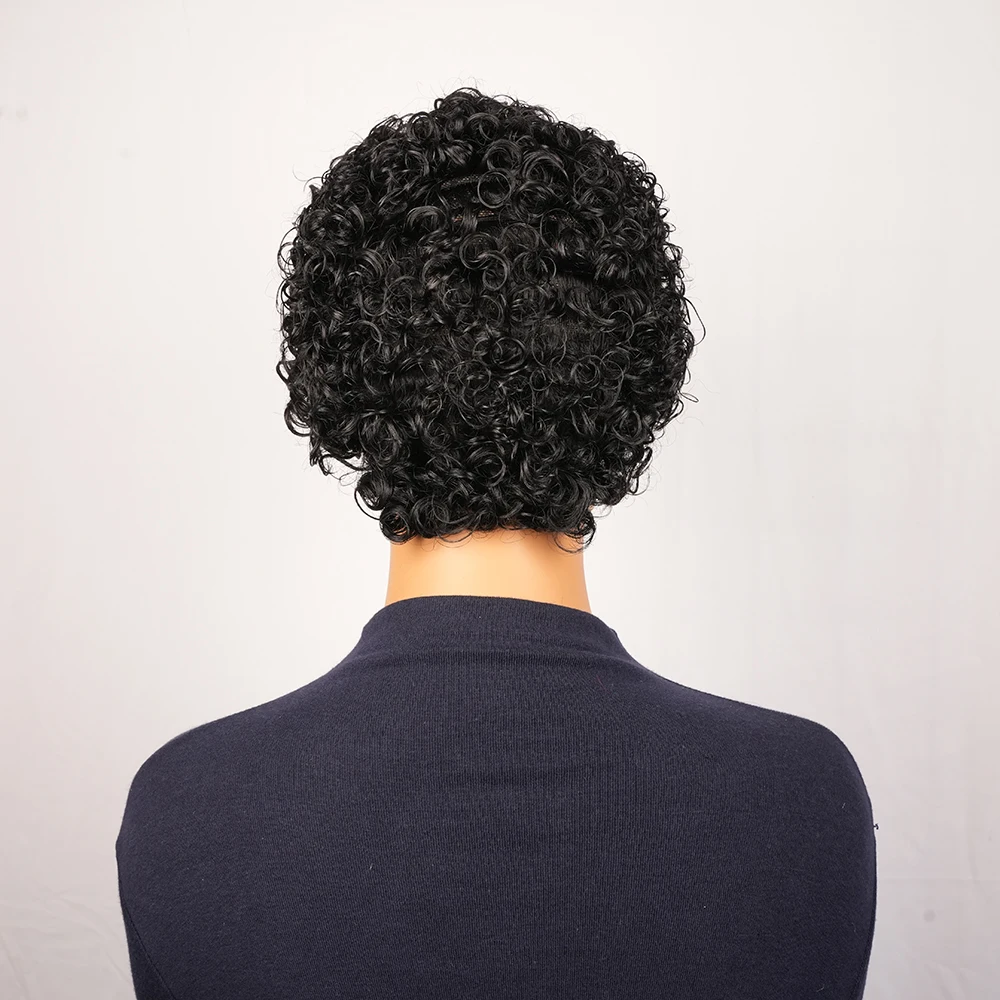 ブラジル人毛ウィッグ ショート キンキーカール ピクシーカット 女性用 100%人毛 機械製 生え際プレプラッキング済み カールピクシーカット